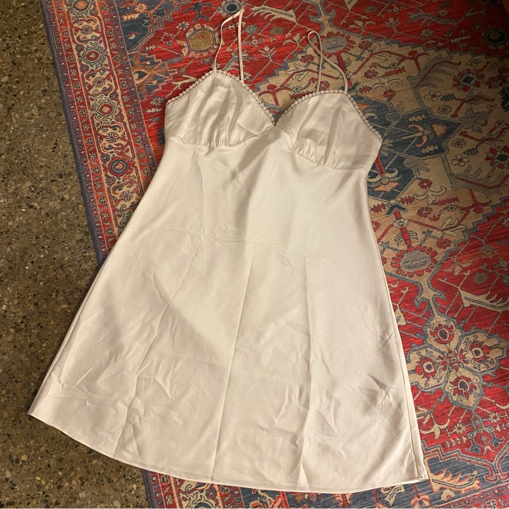 sunday best aritzia white satin slip dress lace large